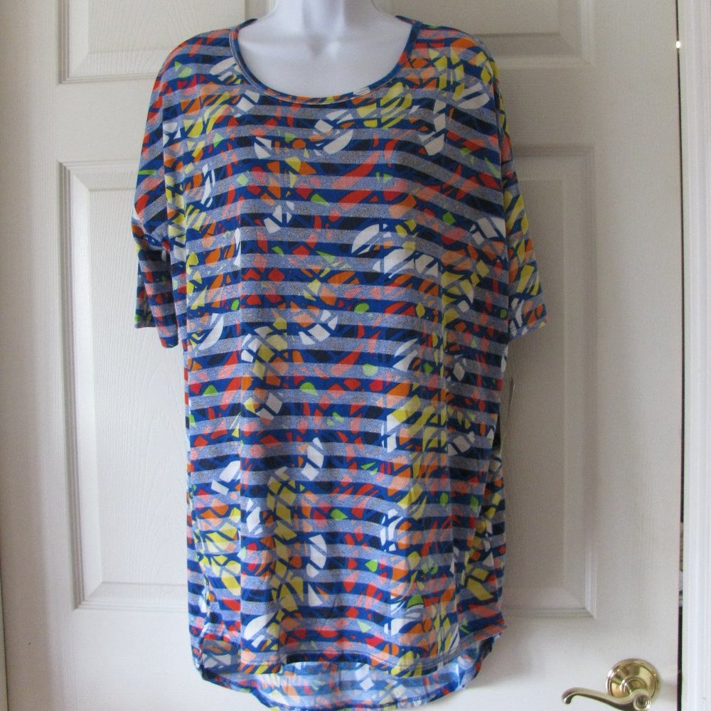 LuLaRoe Irma Tunic Medium NWT $36 Blue White Stripes High Low Oversize